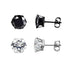 2 Pairs 316L Surgical-Steel Black & Silver Round CZ Men & Women Stud Earrings
